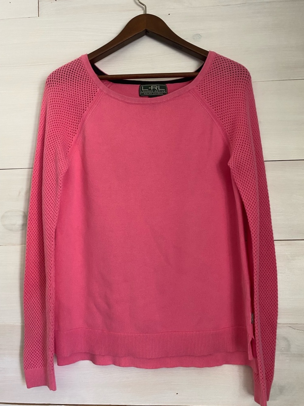 Lauren Ralph Lauren Pink Crewneck Sweater with Mesh Raglan Sleeves Woman’s Med